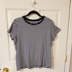 Land's End cotton navy striped shirt.